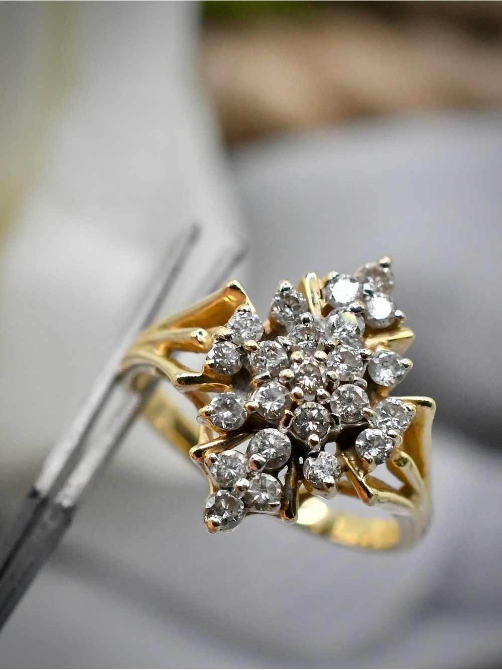 14K Yellow Gold Diamond Cluster Cocktail Ring 0.70ctw Estate Statement 3.86g 5.5 - Picture 9 of 13